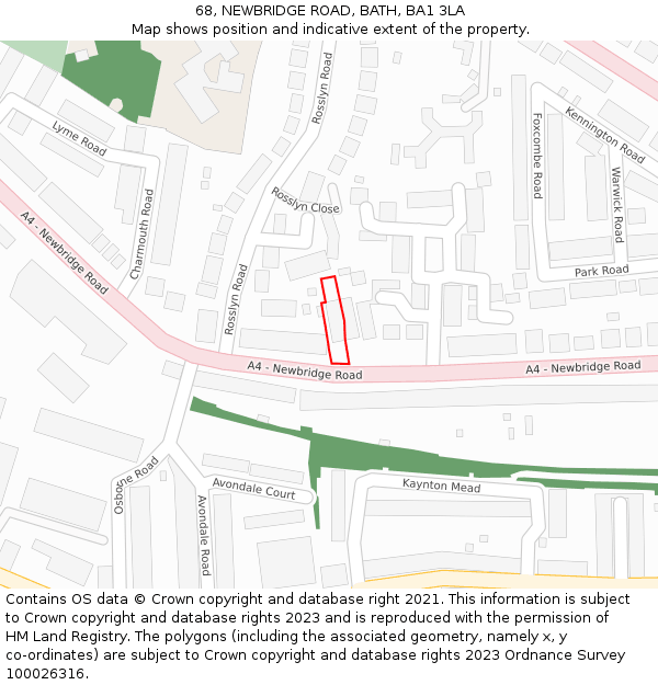 68, NEWBRIDGE ROAD, BATH, BA1 3LA: Location map and indicative extent of plot