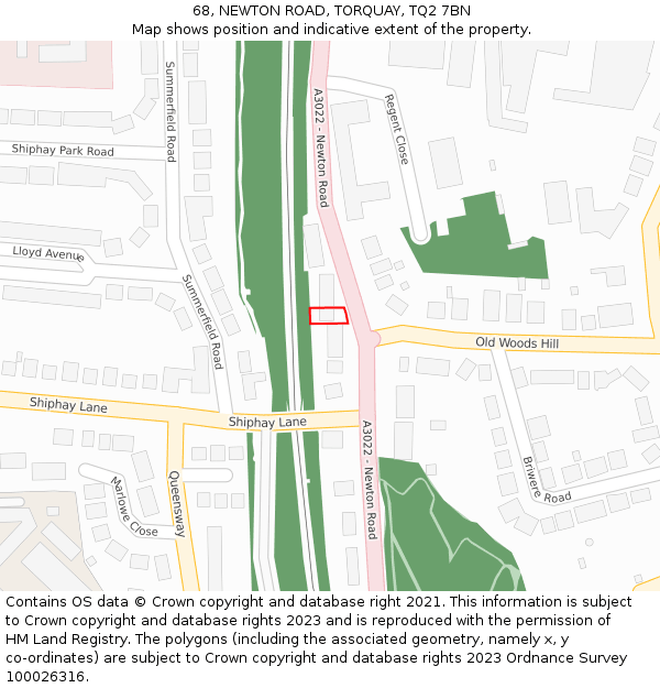 68, NEWTON ROAD, TORQUAY, TQ2 7BN: Location map and indicative extent of plot