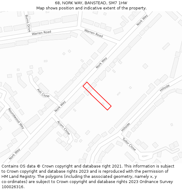 68, NORK WAY, BANSTEAD, SM7 1HW: Location map and indicative extent of plot