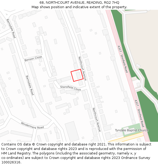 68, NORTHCOURT AVENUE, READING, RG2 7HQ: Location map and indicative extent of plot