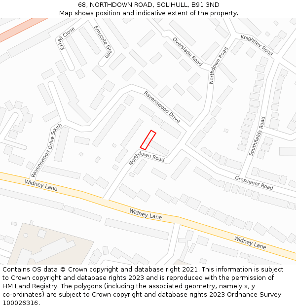 68, NORTHDOWN ROAD, SOLIHULL, B91 3ND: Location map and indicative extent of plot