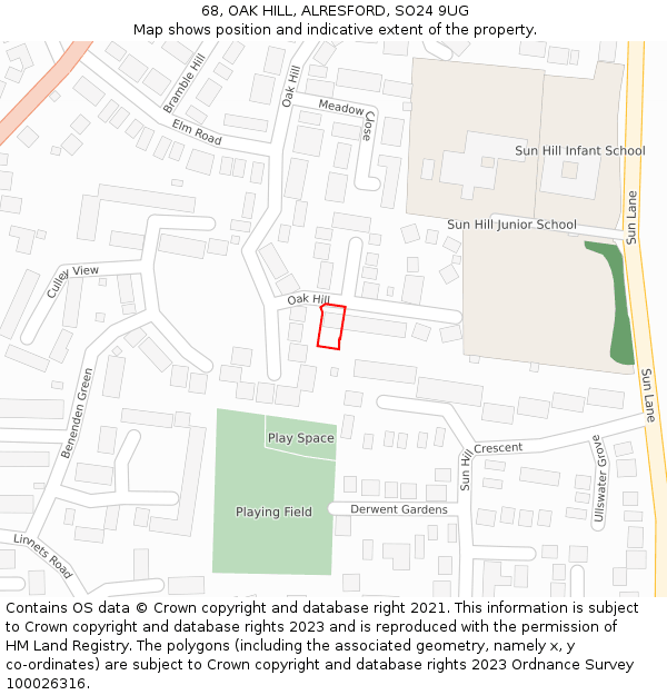 68, OAK HILL, ALRESFORD, SO24 9UG: Location map and indicative extent of plot