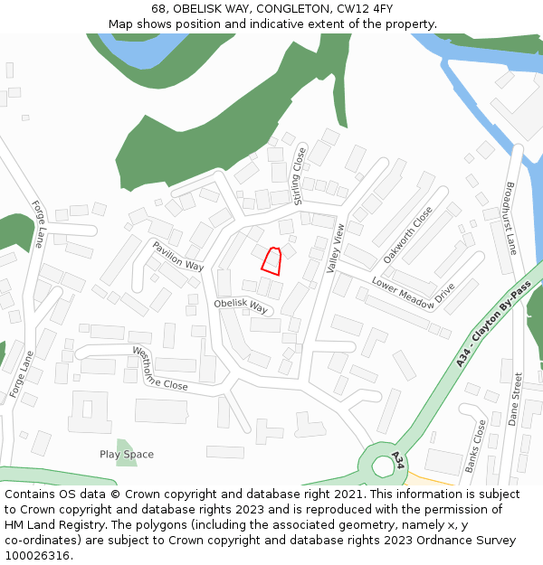 68, OBELISK WAY, CONGLETON, CW12 4FY: Location map and indicative extent of plot