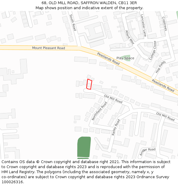 68, OLD MILL ROAD, SAFFRON WALDEN, CB11 3ER: Location map and indicative extent of plot