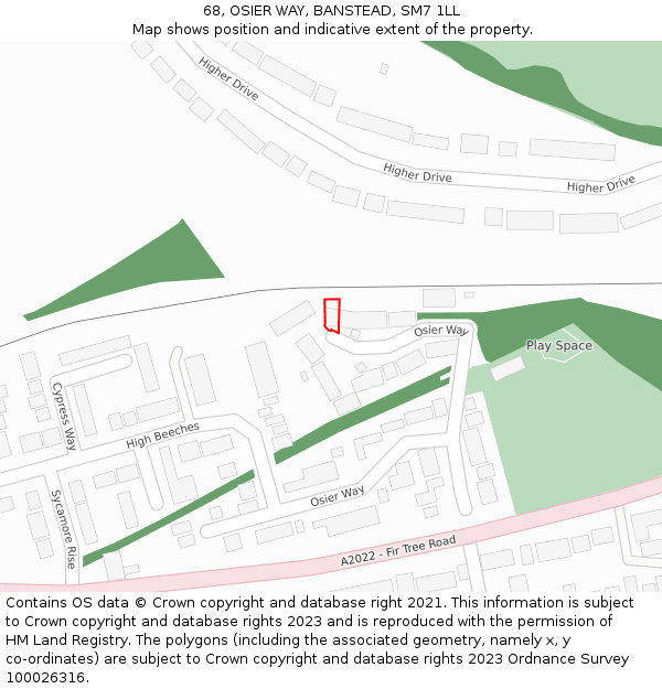 68, OSIER WAY, BANSTEAD, SM7 1LL: Location map and indicative extent of plot