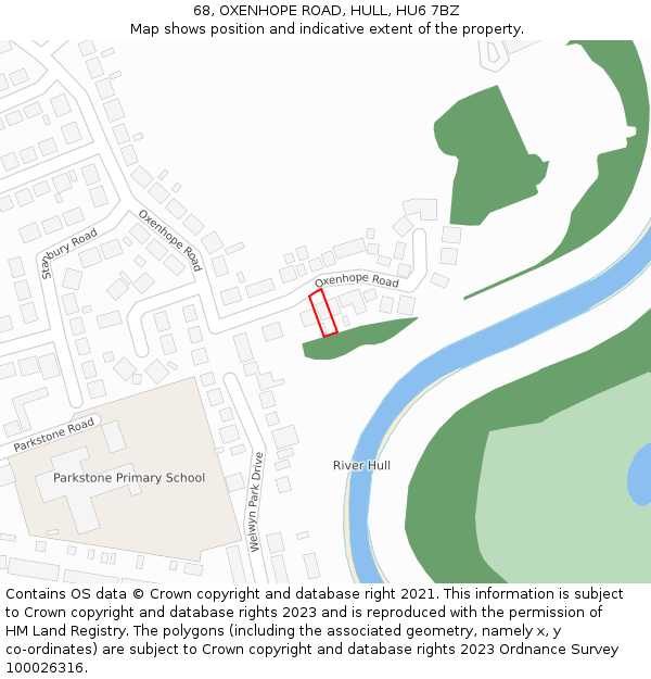 68, OXENHOPE ROAD, HULL, HU6 7BZ: Location map and indicative extent of plot