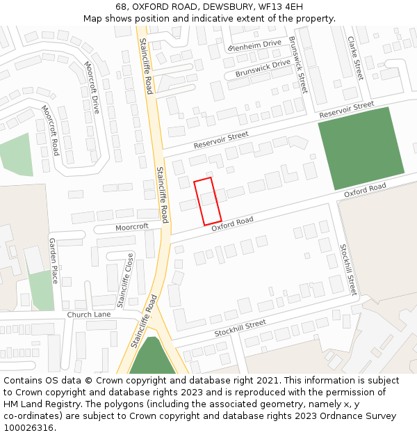 68, OXFORD ROAD, DEWSBURY, WF13 4EH: Location map and indicative extent of plot