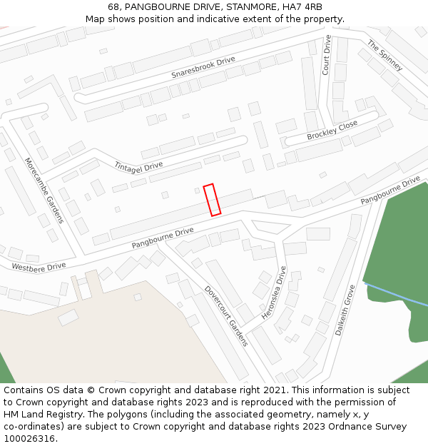 68, PANGBOURNE DRIVE, STANMORE, HA7 4RB: Location map and indicative extent of plot