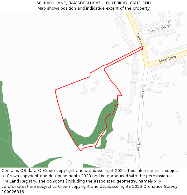 68, PARK LANE, RAMSDEN HEATH, BILLERICAY, CM11 1NH: Location map and indicative extent of plot