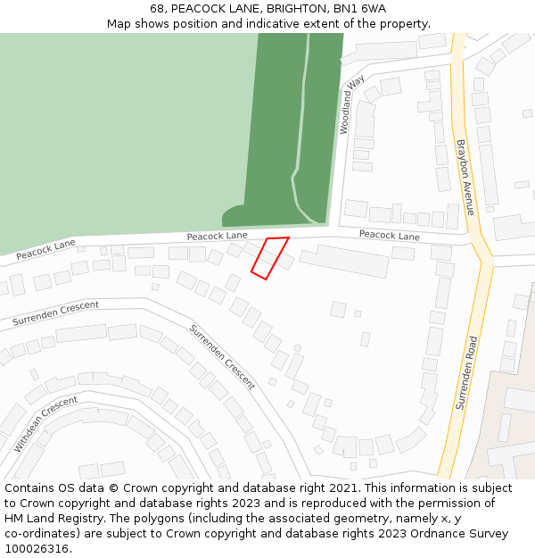 68, PEACOCK LANE, BRIGHTON, BN1 6WA: Location map and indicative extent of plot