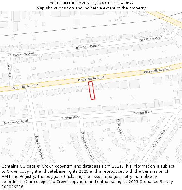 68, PENN HILL AVENUE, POOLE, BH14 9NA: Location map and indicative extent of plot