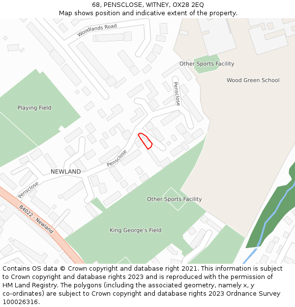 68, PENSCLOSE, WITNEY, OX28 2EQ: Location map and indicative extent of plot