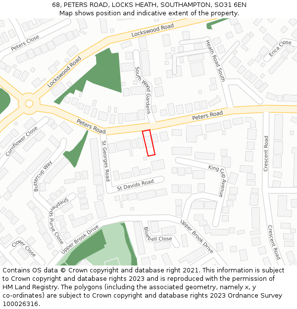 68, PETERS ROAD, LOCKS HEATH, SOUTHAMPTON, SO31 6EN: Location map and indicative extent of plot