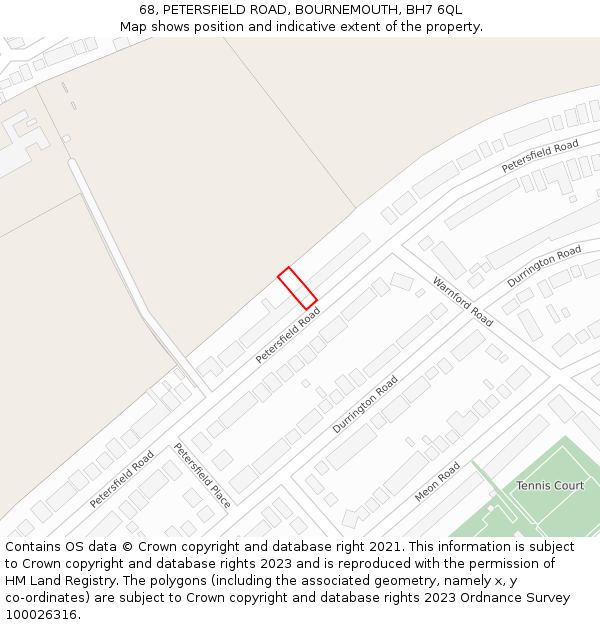 68, PETERSFIELD ROAD, BOURNEMOUTH, BH7 6QL: Location map and indicative extent of plot