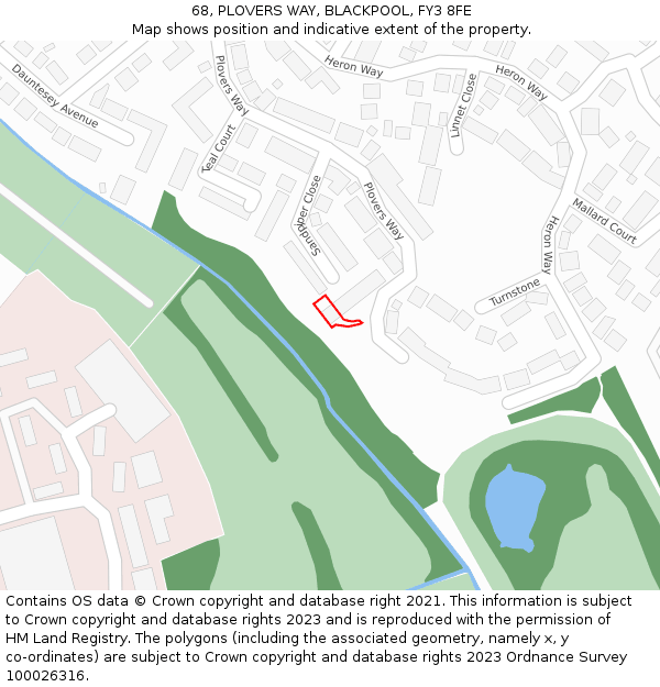 68, PLOVERS WAY, BLACKPOOL, FY3 8FE: Location map and indicative extent of plot