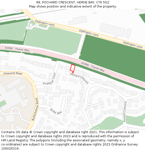 68, POCHARD CRESCENT, HERNE BAY, CT6 5SZ: Location map and indicative extent of plot