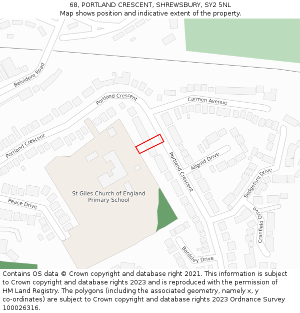 68, PORTLAND CRESCENT, SHREWSBURY, SY2 5NL: Location map and indicative extent of plot