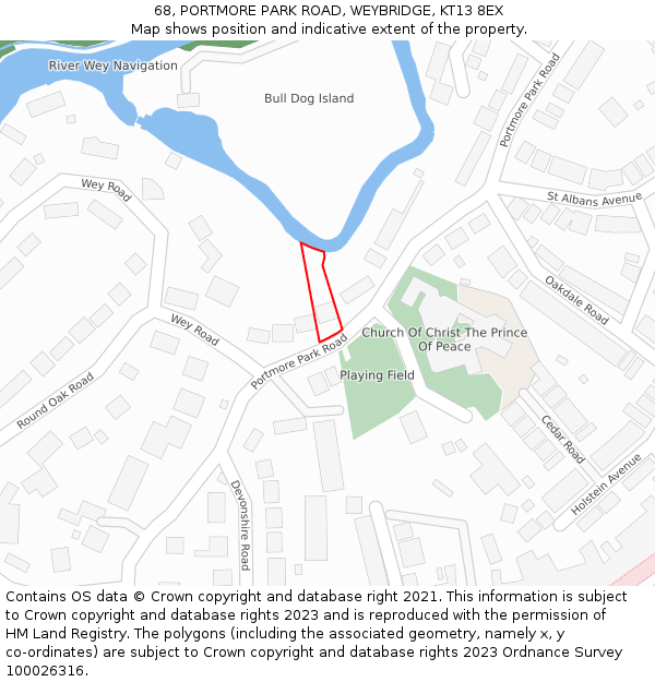 68, PORTMORE PARK ROAD, WEYBRIDGE, KT13 8EX: Location map and indicative extent of plot