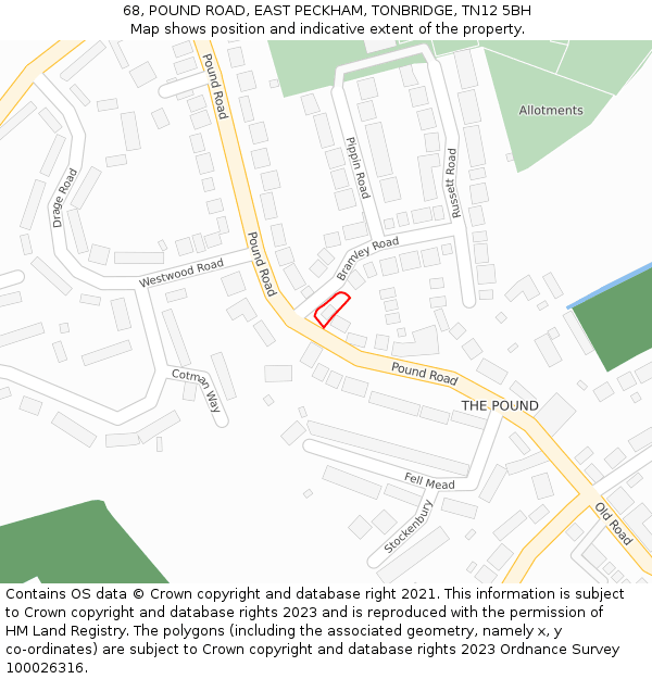 68, POUND ROAD, EAST PECKHAM, TONBRIDGE, TN12 5BH: Location map and indicative extent of plot