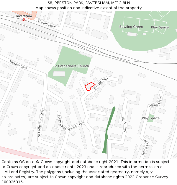 68, PRESTON PARK, FAVERSHAM, ME13 8LN: Location map and indicative extent of plot
