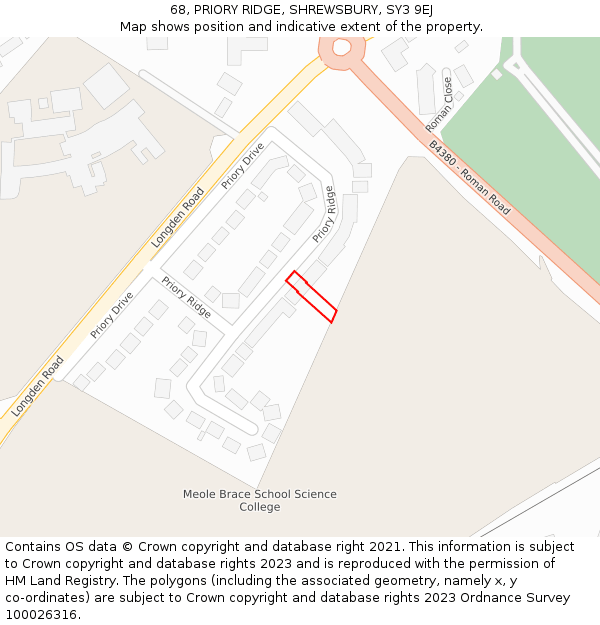 68, PRIORY RIDGE, SHREWSBURY, SY3 9EJ: Location map and indicative extent of plot