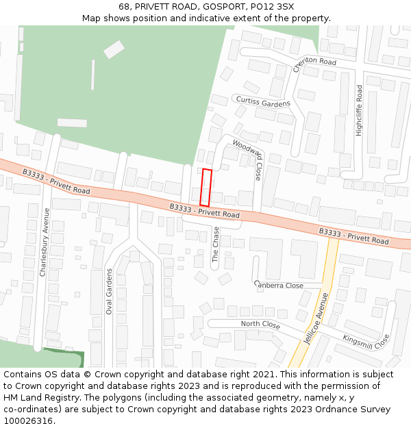 68, PRIVETT ROAD, GOSPORT, PO12 3SX: Location map and indicative extent of plot