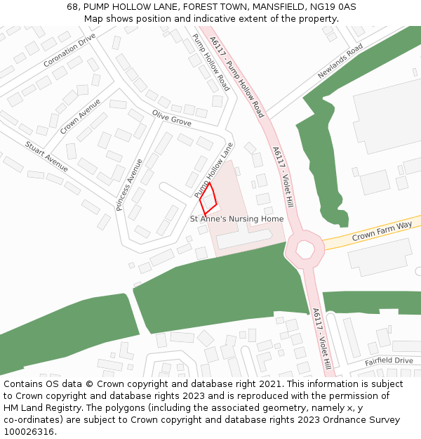 68, PUMP HOLLOW LANE, FOREST TOWN, MANSFIELD, NG19 0AS: Location map and indicative extent of plot
