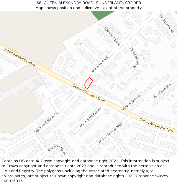 68, QUEEN ALEXANDRA ROAD, SUNDERLAND, SR2 9PB: Location map and indicative extent of plot