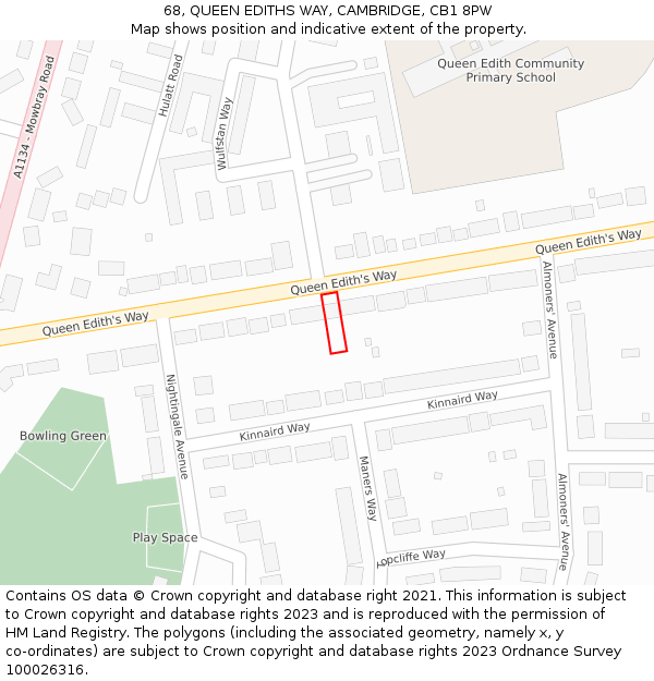 68, QUEEN EDITHS WAY, CAMBRIDGE, CB1 8PW: Location map and indicative extent of plot