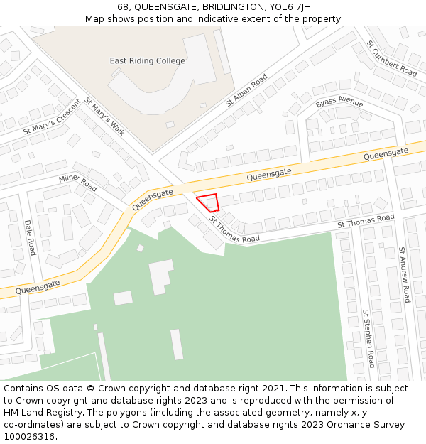 68, QUEENSGATE, BRIDLINGTON, YO16 7JH: Location map and indicative extent of plot