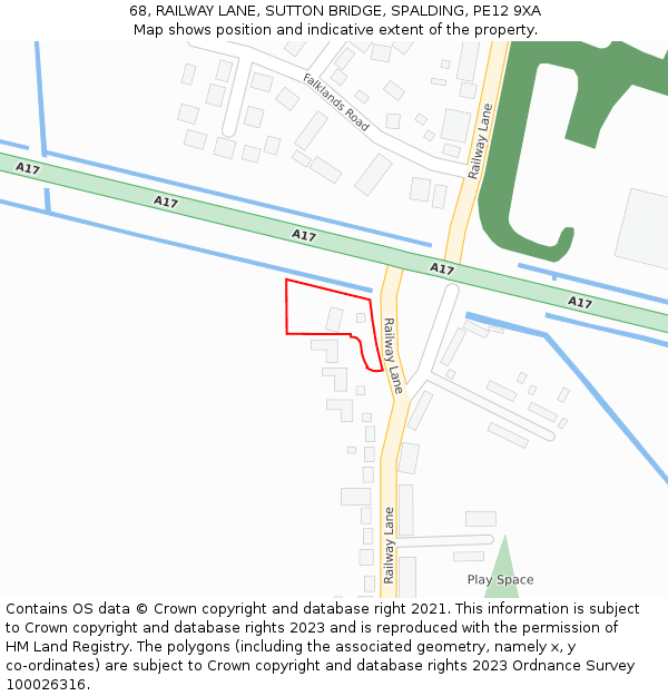 68, RAILWAY LANE, SUTTON BRIDGE, SPALDING, PE12 9XA: Location map and indicative extent of plot