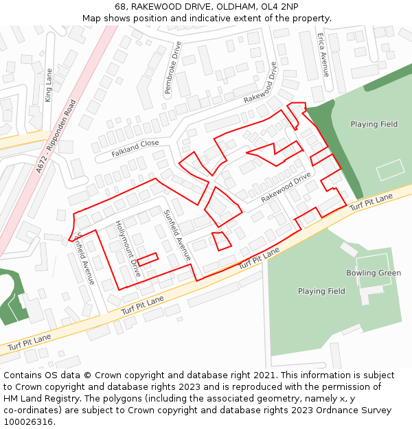 68, RAKEWOOD DRIVE, OLDHAM, OL4 2NP: Location map and indicative extent of plot