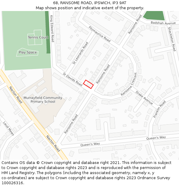 68, RANSOME ROAD, IPSWICH, IP3 9AT: Location map and indicative extent of plot