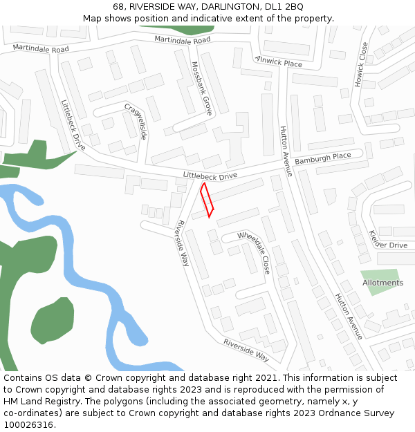 68, RIVERSIDE WAY, DARLINGTON, DL1 2BQ: Location map and indicative extent of plot