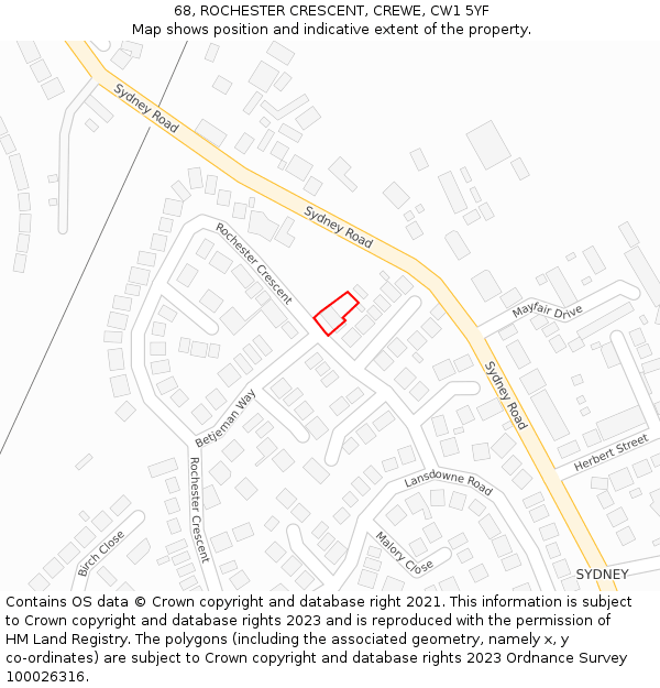 68, ROCHESTER CRESCENT, CREWE, CW1 5YF: Location map and indicative extent of plot