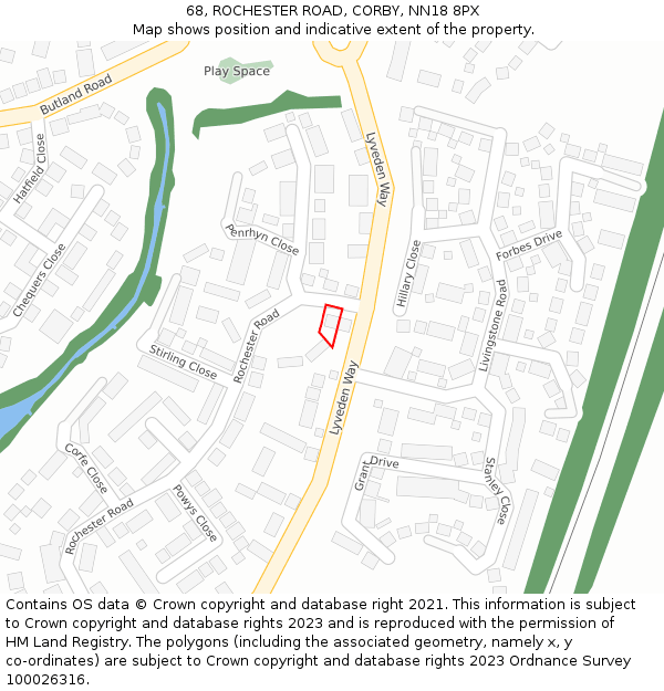 68, ROCHESTER ROAD, CORBY, NN18 8PX: Location map and indicative extent of plot