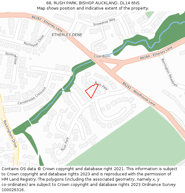 68, RUSH PARK, BISHOP AUCKLAND, DL14 6NS: Location map and indicative extent of plot