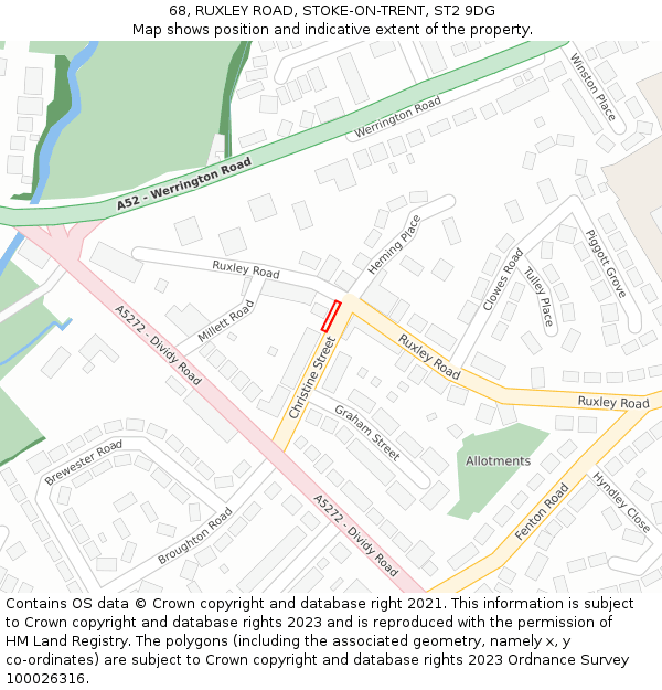 68, RUXLEY ROAD, STOKE-ON-TRENT, ST2 9DG: Location map and indicative extent of plot