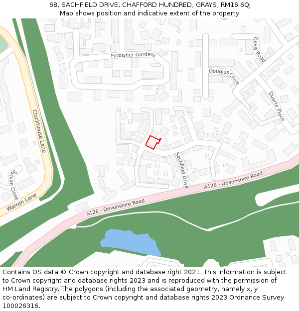 68, SACHFIELD DRIVE, CHAFFORD HUNDRED, GRAYS, RM16 6QJ: Location map and indicative extent of plot