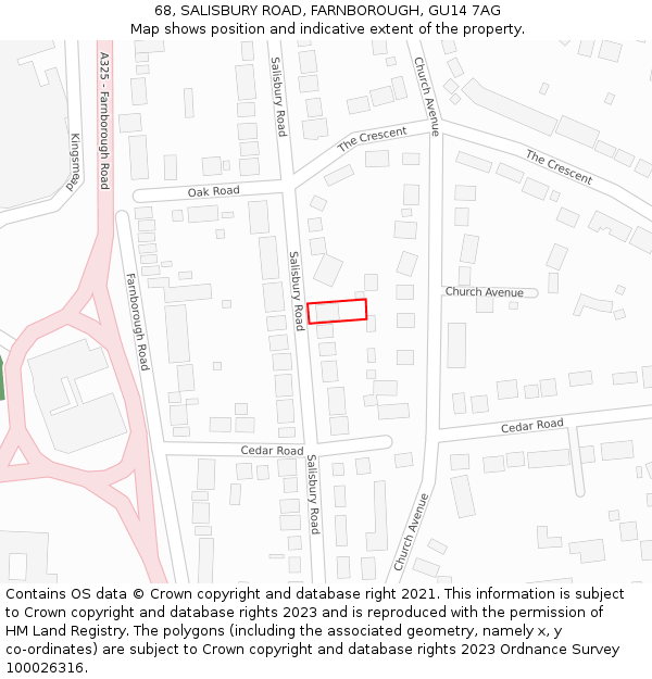 68, SALISBURY ROAD, FARNBOROUGH, GU14 7AG: Location map and indicative extent of plot