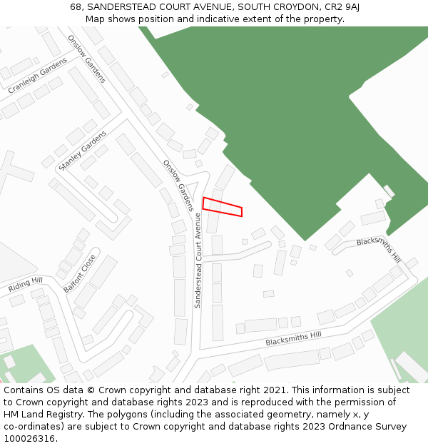68, SANDERSTEAD COURT AVENUE, SOUTH CROYDON, CR2 9AJ: Location map and indicative extent of plot