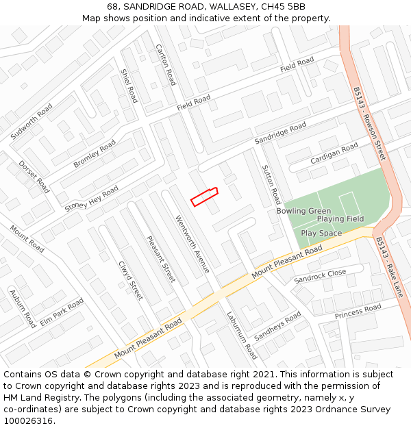 68, SANDRIDGE ROAD, WALLASEY, CH45 5BB: Location map and indicative extent of plot