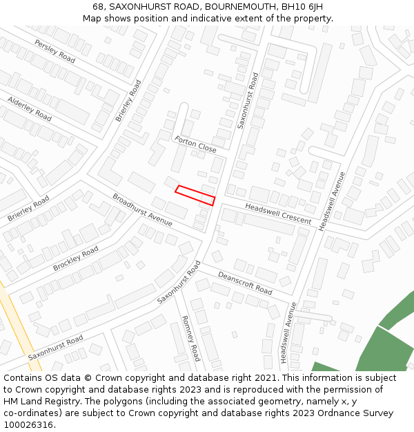 68, SAXONHURST ROAD, BOURNEMOUTH, BH10 6JH: Location map and indicative extent of plot