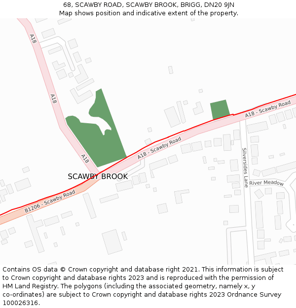 68, SCAWBY ROAD, SCAWBY BROOK, BRIGG, DN20 9JN: Location map and indicative extent of plot