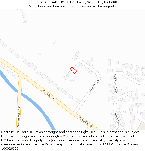 68, SCHOOL ROAD, HOCKLEY HEATH, SOLIHULL, B94 6RB: Location map and indicative extent of plot