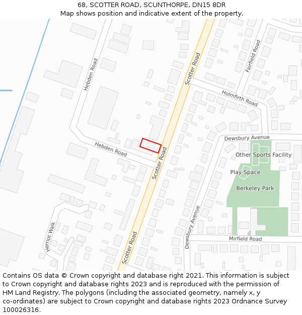 68, SCOTTER ROAD, SCUNTHORPE, DN15 8DR: Location map and indicative extent of plot