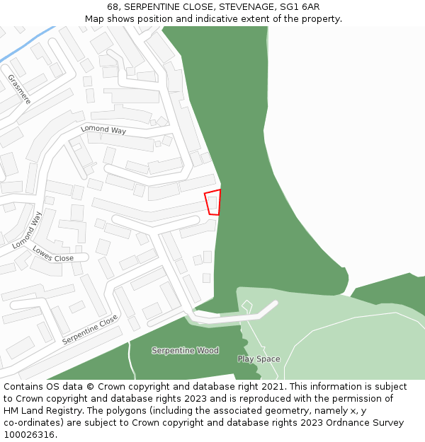 68, SERPENTINE CLOSE, STEVENAGE, SG1 6AR: Location map and indicative extent of plot