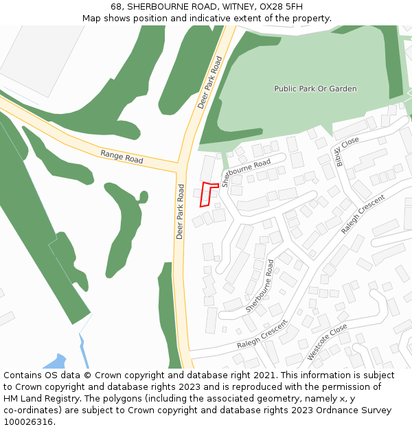 68, SHERBOURNE ROAD, WITNEY, OX28 5FH: Location map and indicative extent of plot