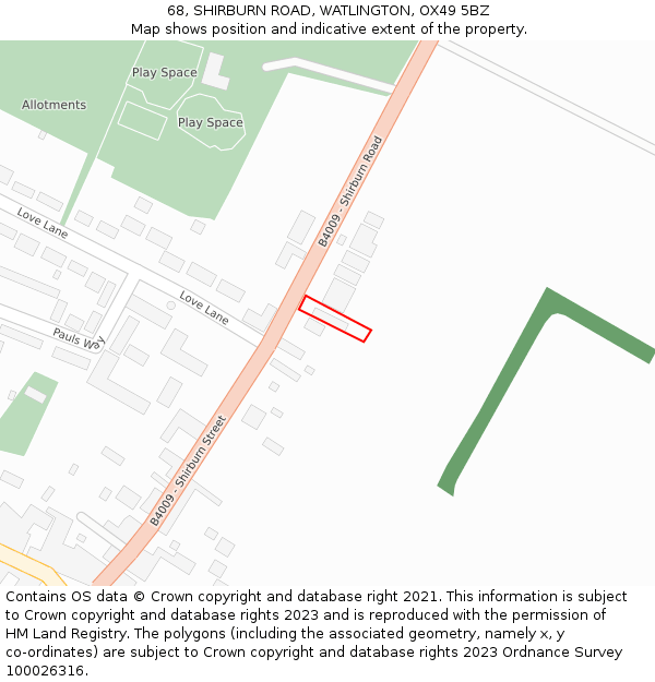 68, SHIRBURN ROAD, WATLINGTON, OX49 5BZ: Location map and indicative extent of plot