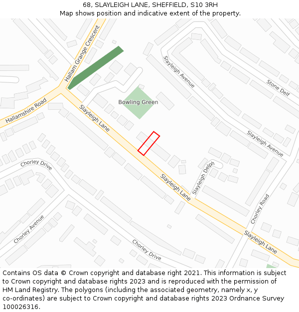 68, SLAYLEIGH LANE, SHEFFIELD, S10 3RH: Location map and indicative extent of plot